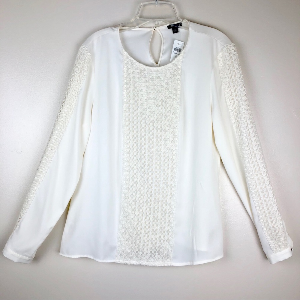 Ann Taylor Latrice Embroidered Blouse Cream Size 8
